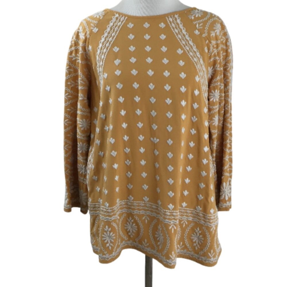 Sundance Embroidered Mustard/Cream Blouse s